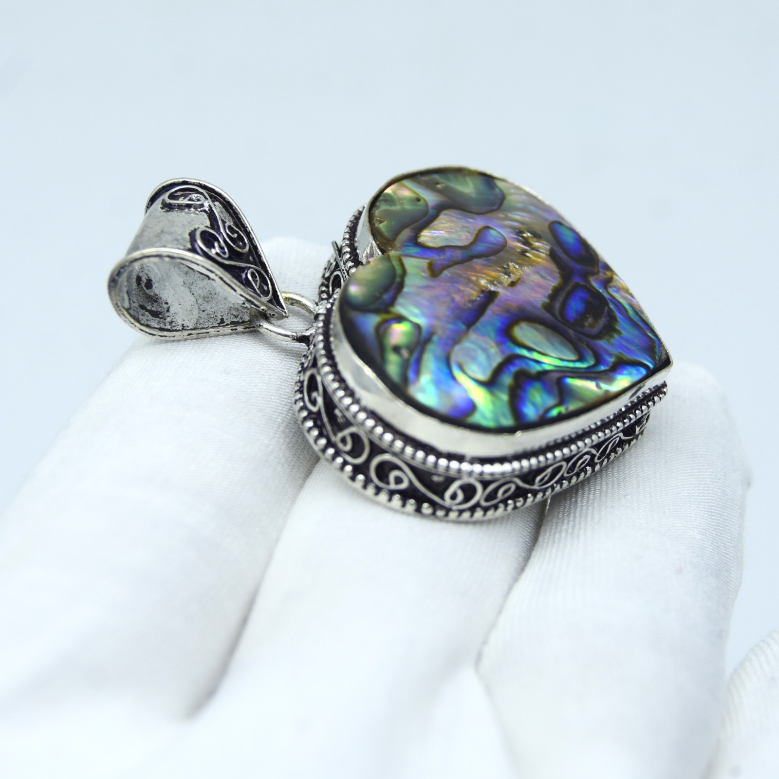 Heart Pendant Abalon Shell Pendant Handmade 925 Sterling Silver Jewelry Gift