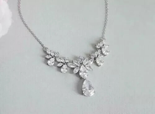 5Ct Lab Created Diamond Pear Teardrop Women’s Necklace 14K White Gold Plated
