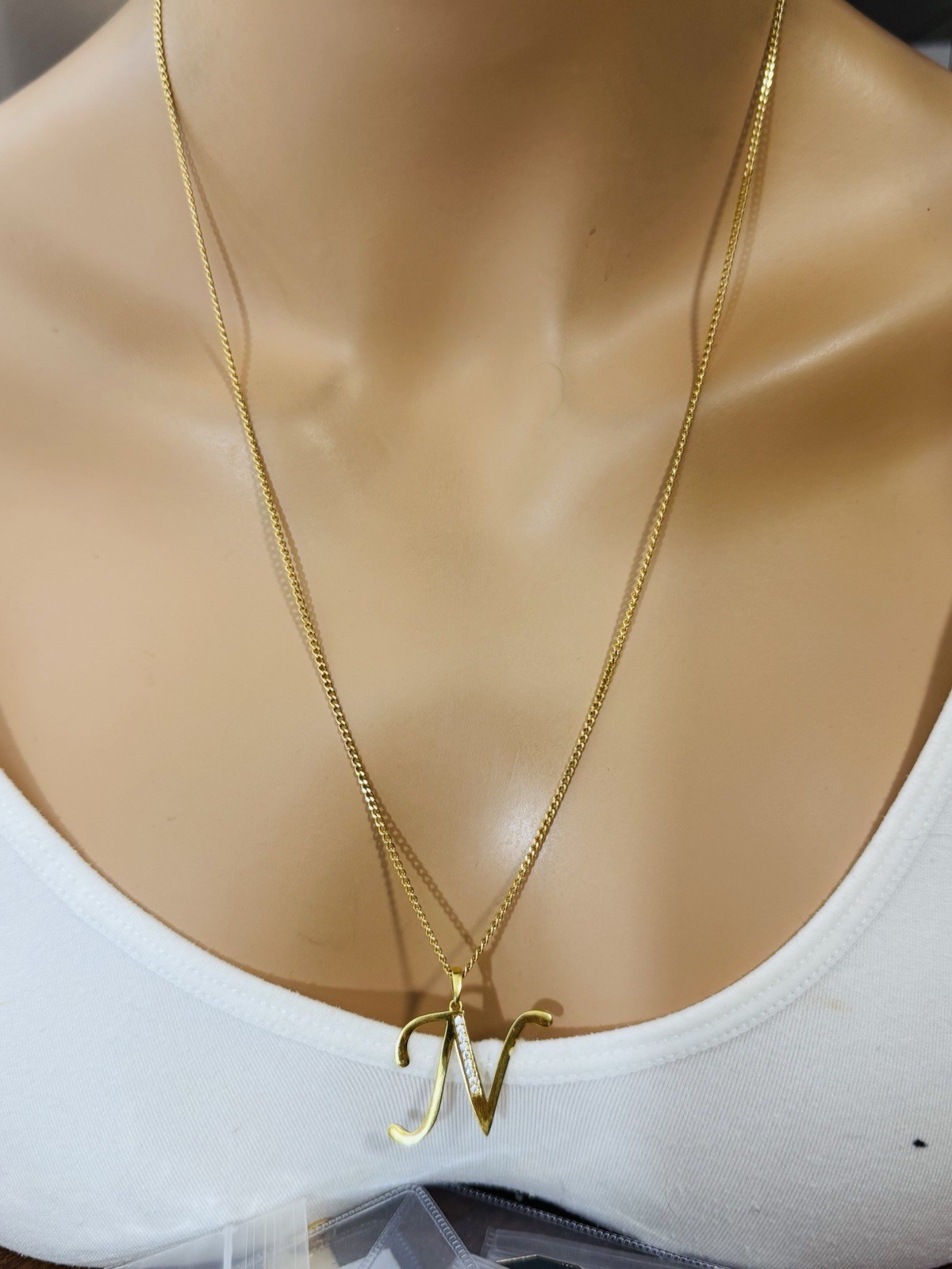 18K 750 Real Fine Gold Men Women’s Letter N Set Necklace 23.5/24” long 7.9g 2mm