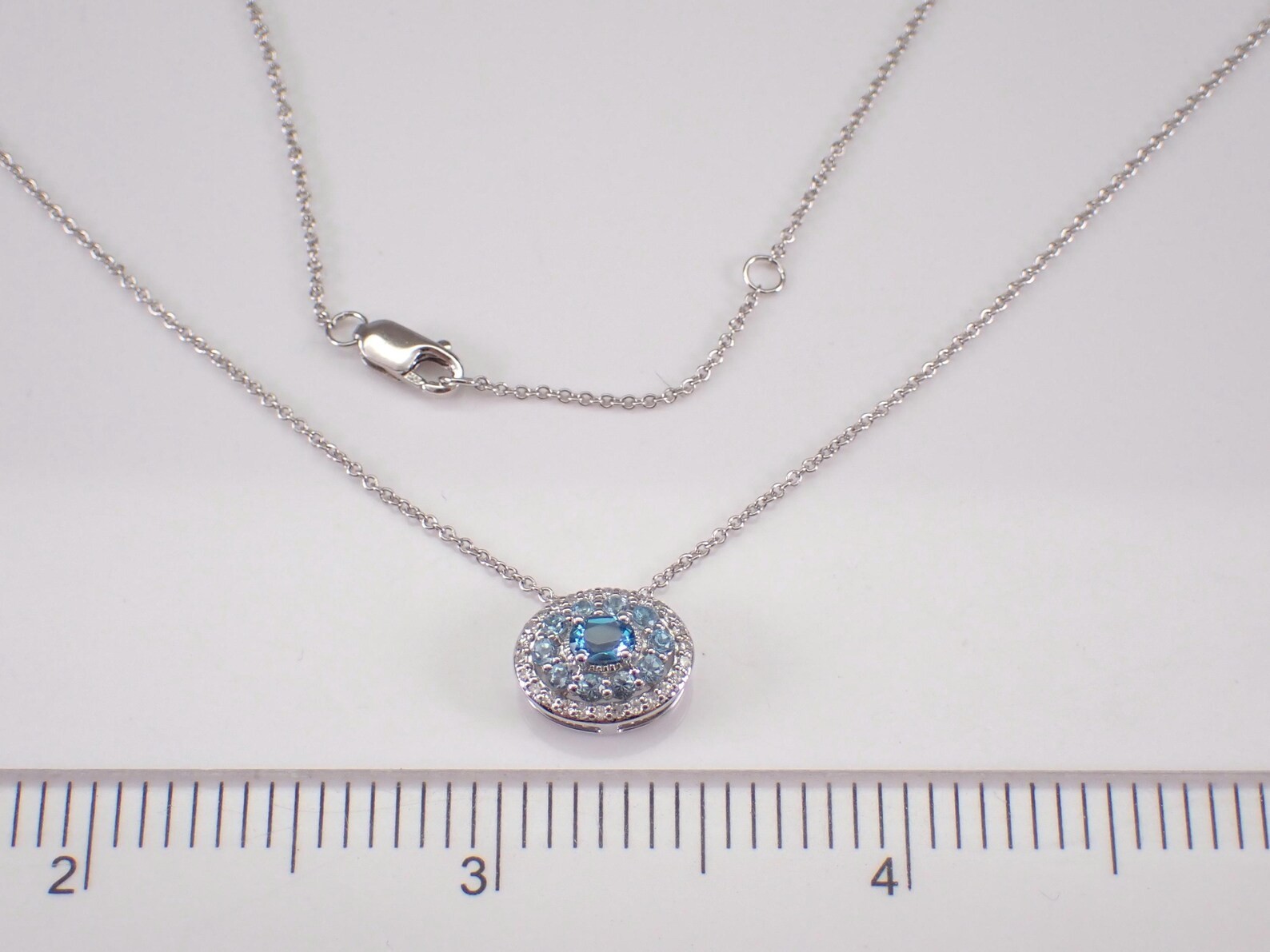 2 Ct Oval Lab Created Blue Topaz Halo Pendant Necklace 14K White Gold Plated