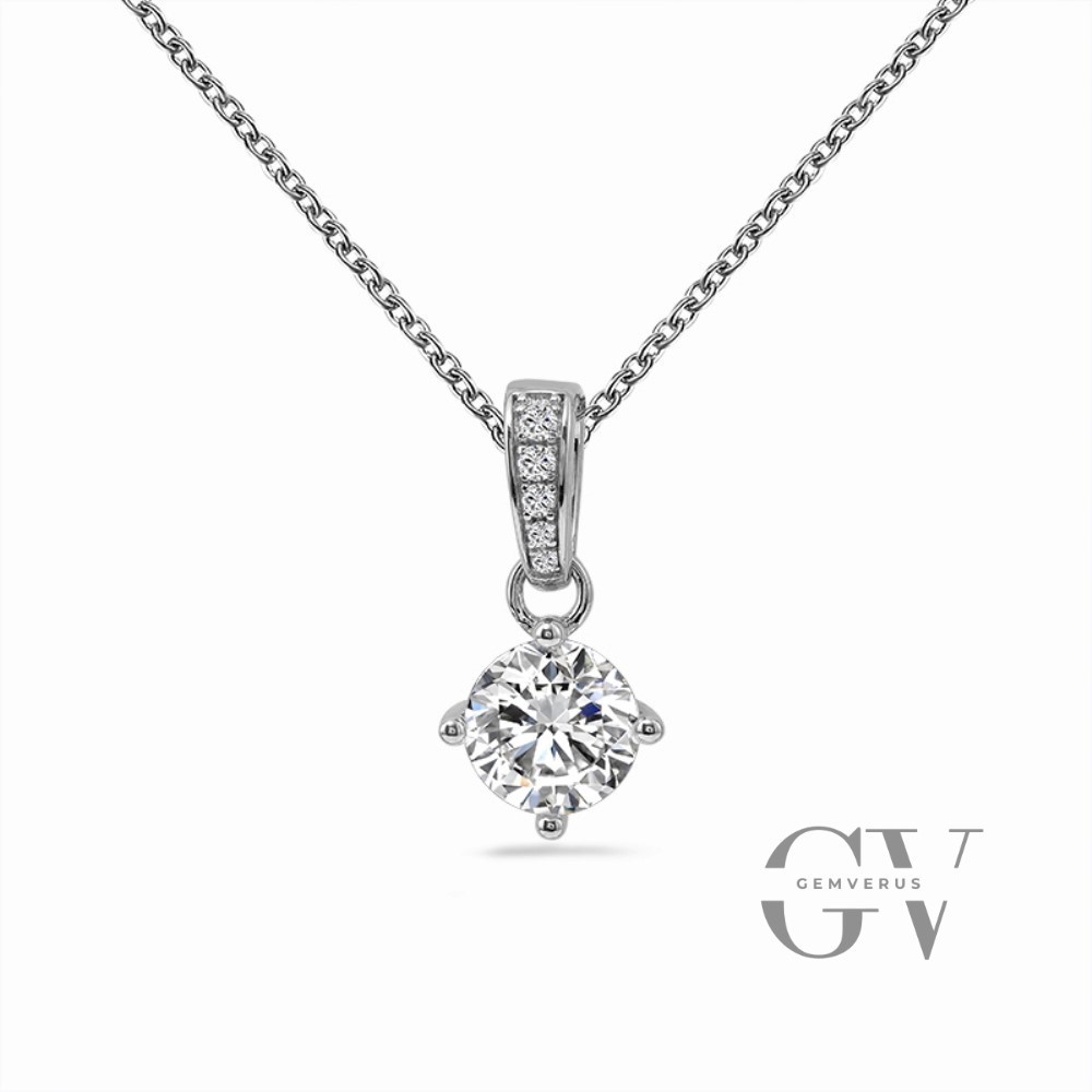 Solid 14K White Gold Moissanite Solitaire Wedding Pendant 1.50 Carat Round Cut