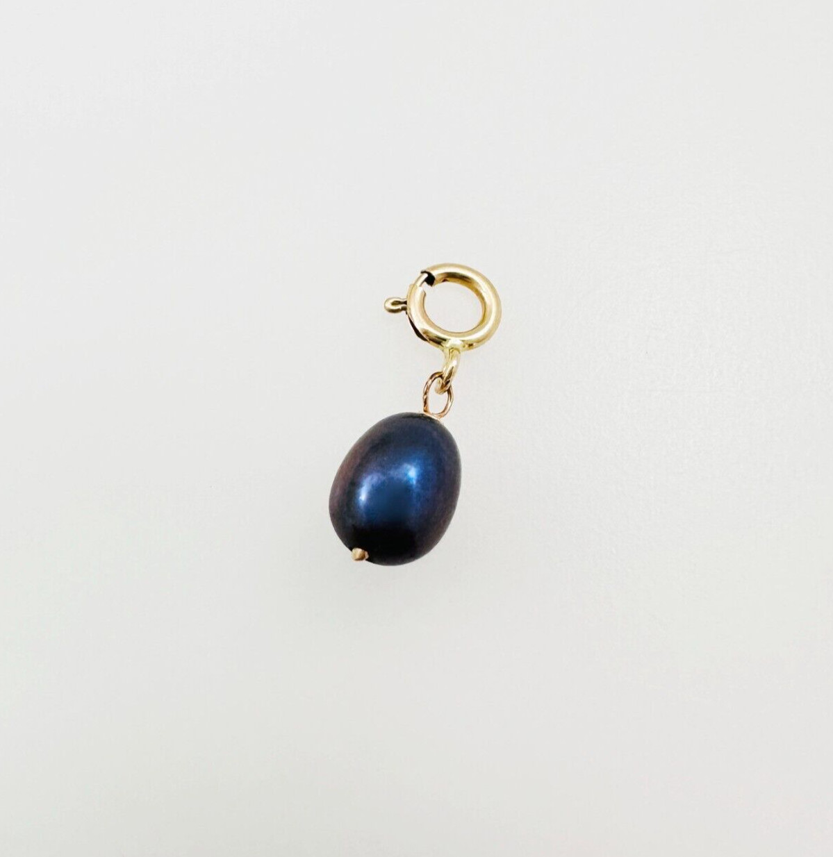 14K Solid Yellow Gold Dangle 6mm Mini Peacock Pearl Charm Pendant w/Spring Clasp