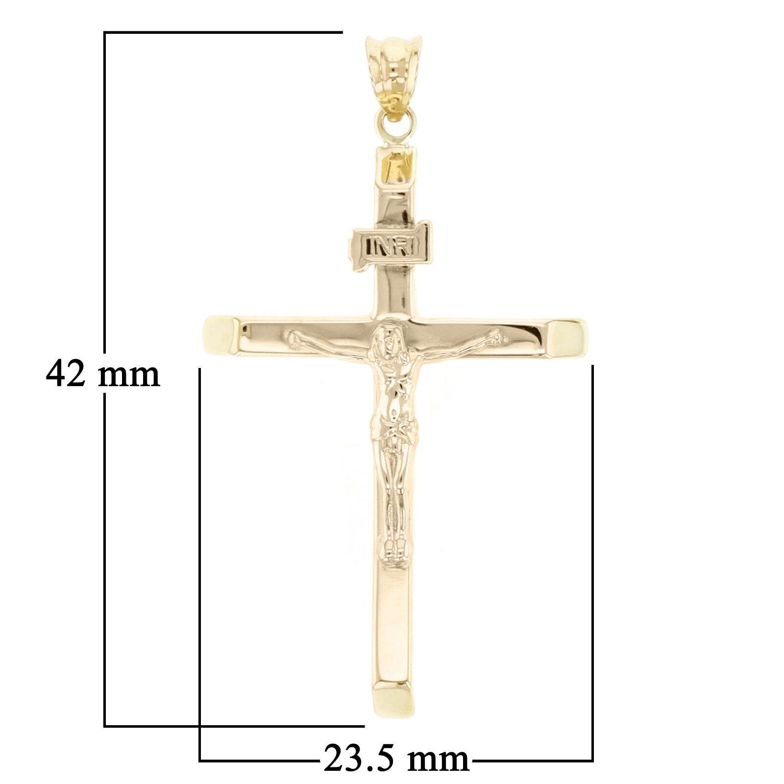 Italian 14k Yellow Gold Hollow INRI Crucifix Cross Charm Pendant 1.7″ 1.5 grams