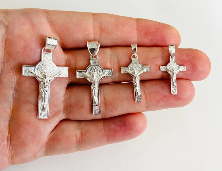 925 Sterling Silver Saint Benedict Crucifix / Cruz de San Benito en Plata- ESP34