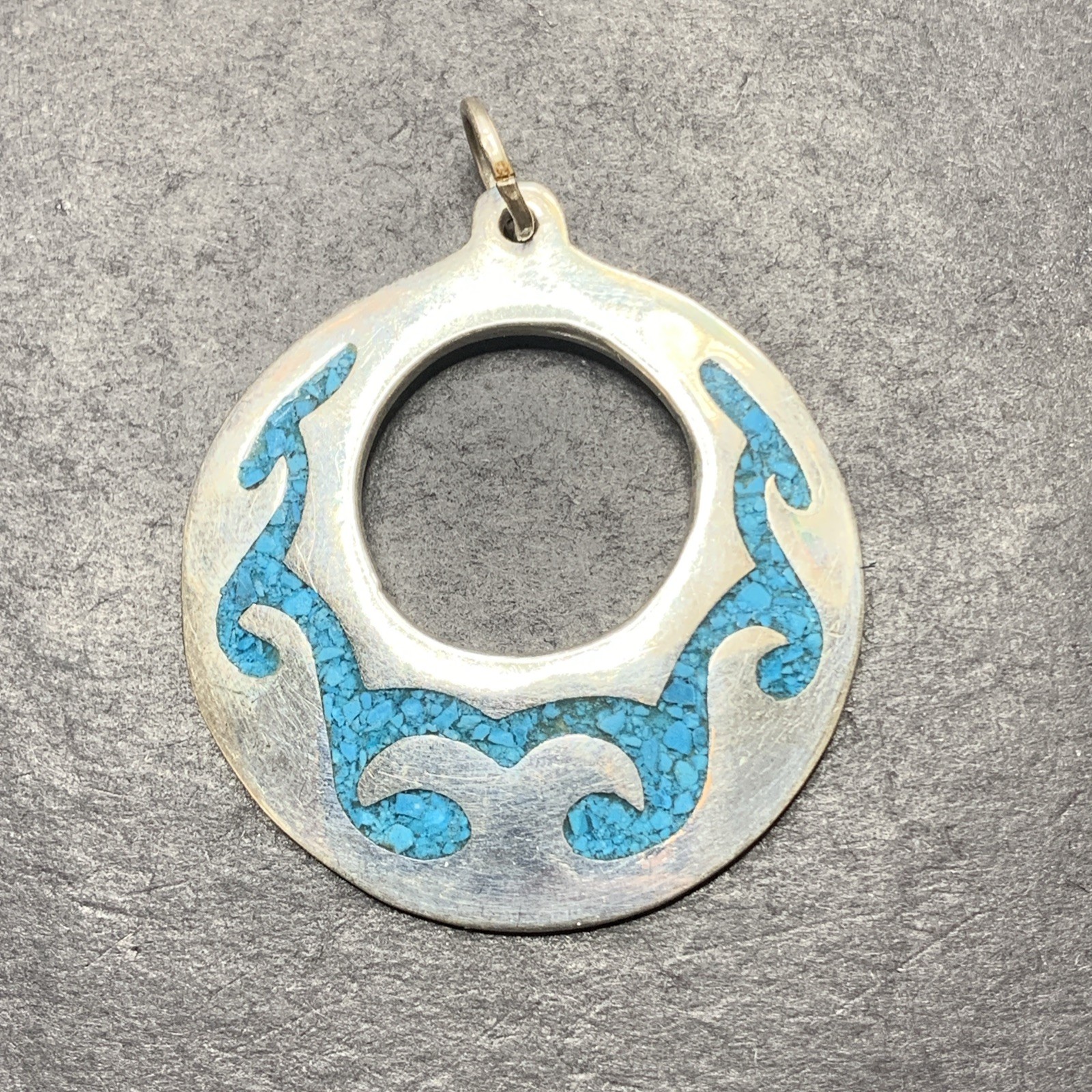 Sterling Silver 925 Lot Necklace Pendant X5 Taxco Crushed Turquoise Shield Crest