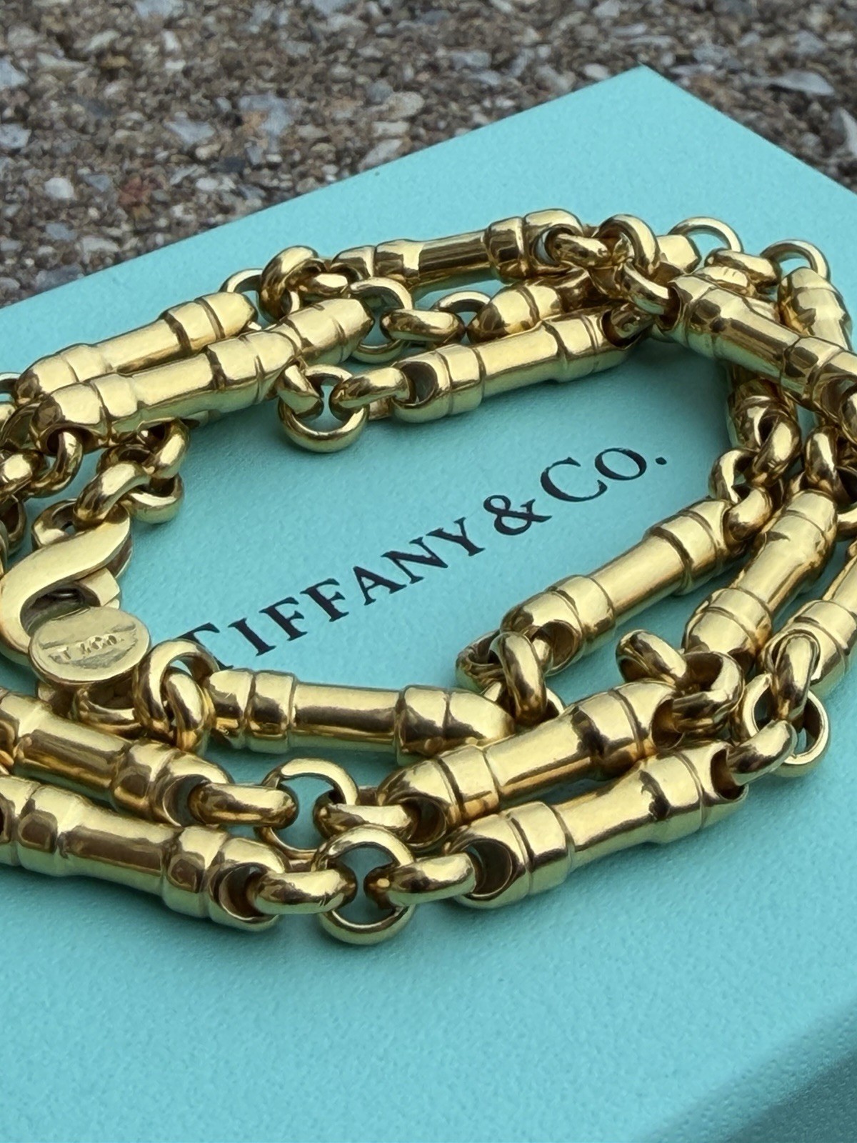 Tiffany & Co 18K Gold Barrel Bar Link 4mm Chain Necklace, 20 Inches, 45.2 Grams
