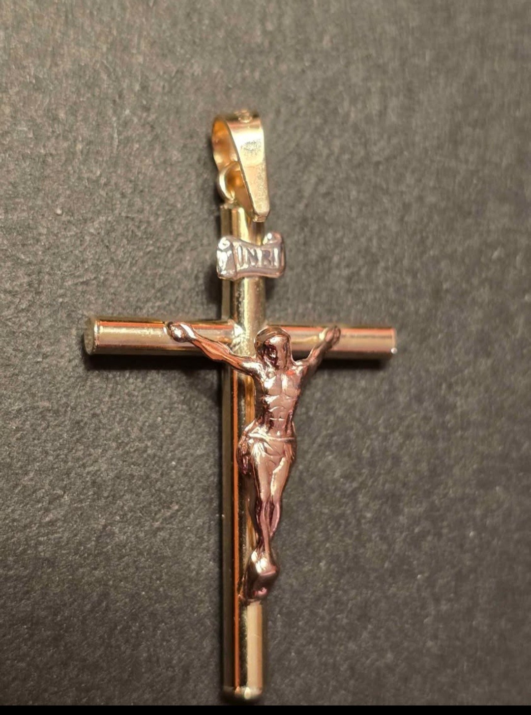 10K Tri-Color Gold Cross Pendant (Yellow, Rose & White Gold)