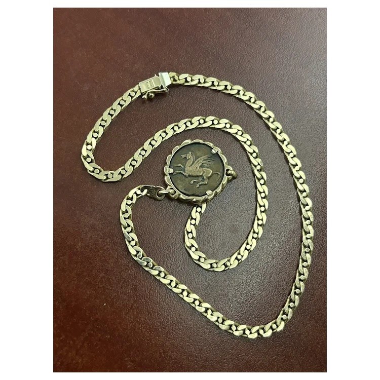 14K Yellow Gold Bronze Roman Soldier Coin Necklace