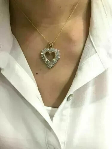 3Ct Round Diamonds Heart Shape Women’s Pendant 14K Yellow Gold Finish Free Chain