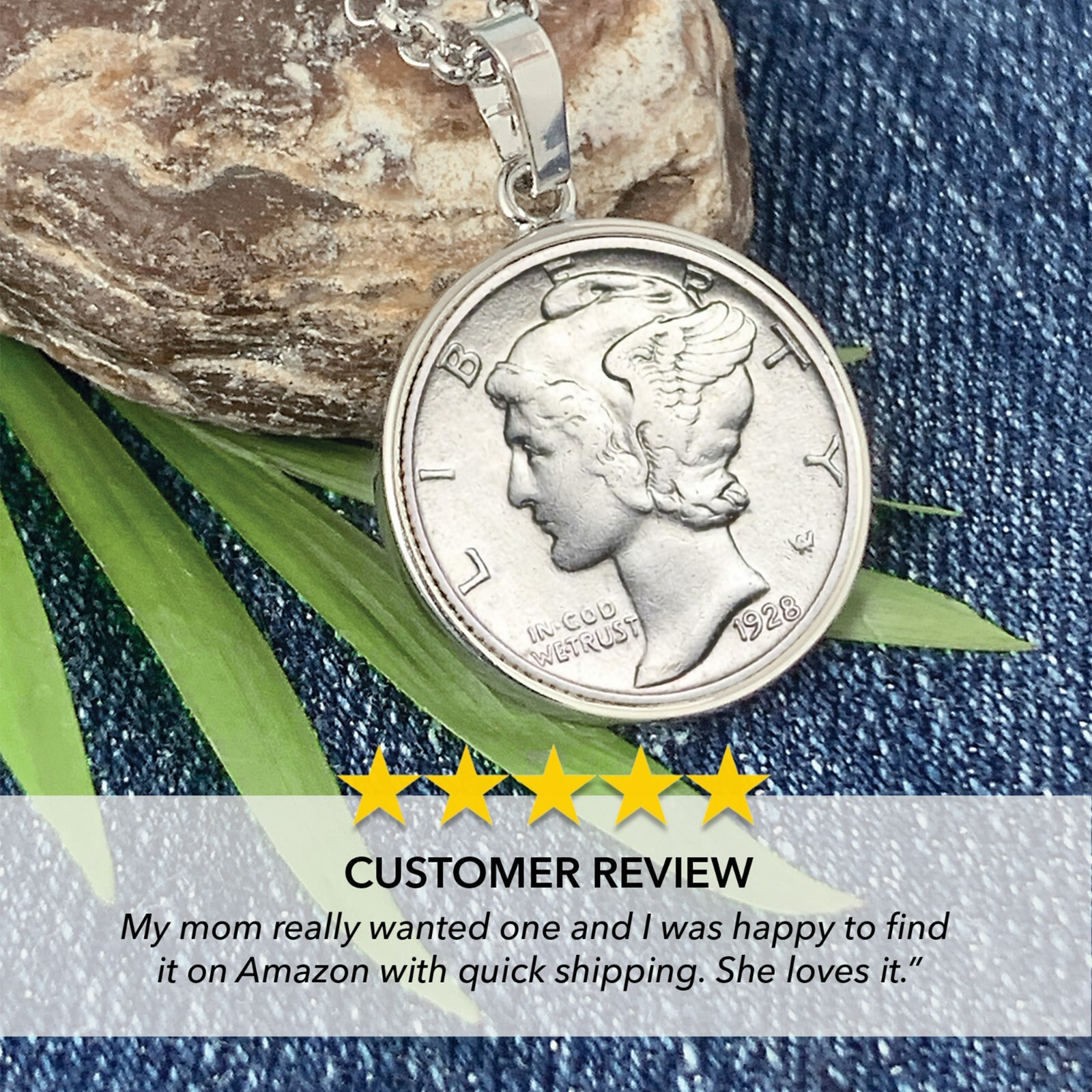 Silver Mercury Dime Silvertone Pendant with 18″ Chain