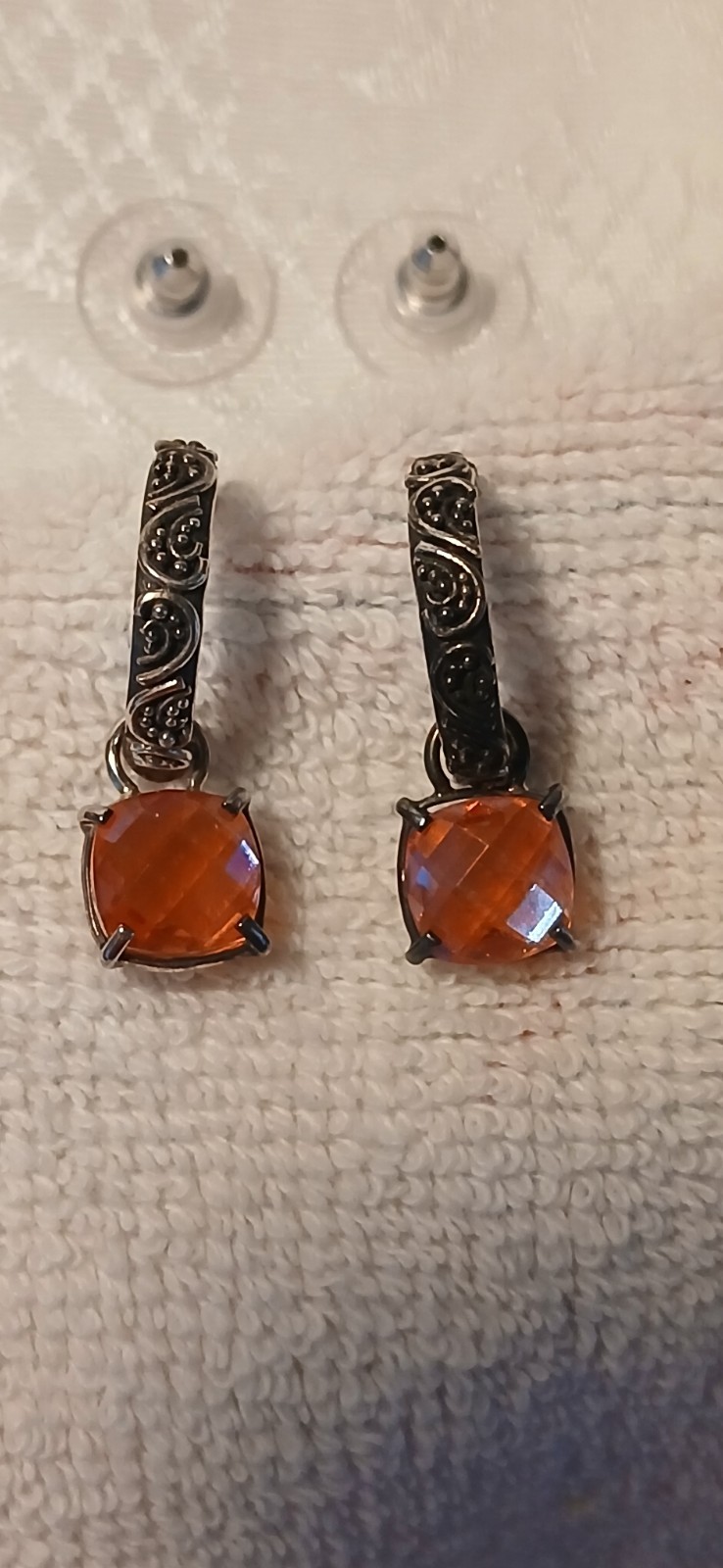 925 Lori Bonn Beaded Mini Hoop, Dangle, Multi-faceted, Orange Pierced Earrings