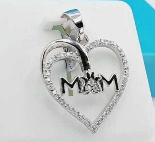 1.40Ct Round Cut Real Moissanite Heart Mom Pendant 14K White Gold Plated Silver