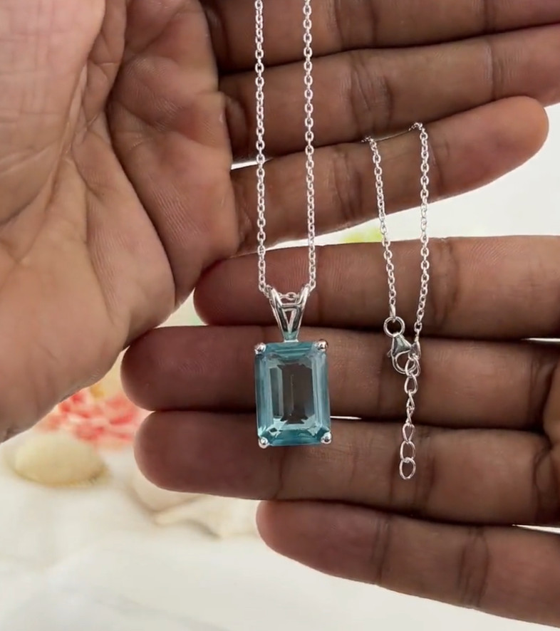 Natural Aquamarine Necklace Sterling Silver Jewelry Handmade Aquamarine Pendant