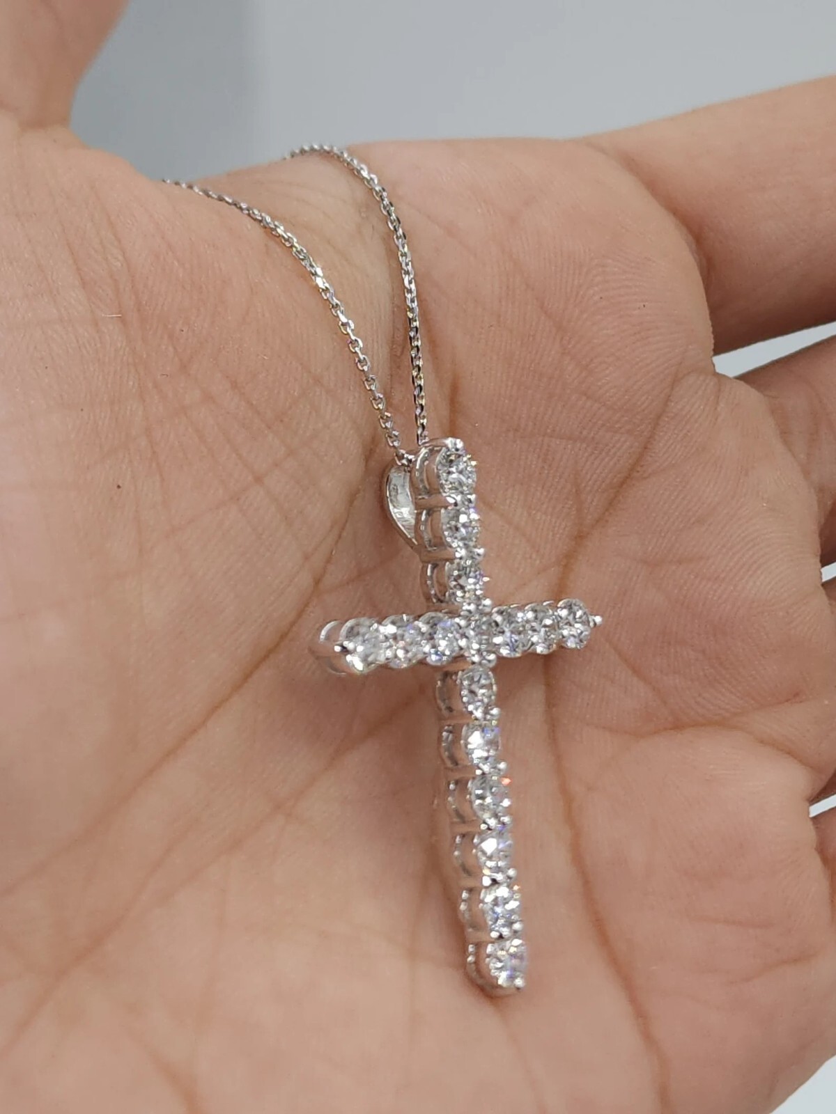 Certified 4 Ct Diamond Cross Pendant 14K White Gold Ovar Excellent Round Cut