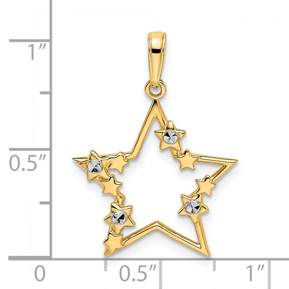 14k Two-tone Gold Diamond-cut Stars Pendant 1.22 gram, L-1.04 In, W-0.75 In