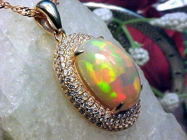 4.5ctw Opal and White Sapphire RGP Sterling Silver Pendant Necklace