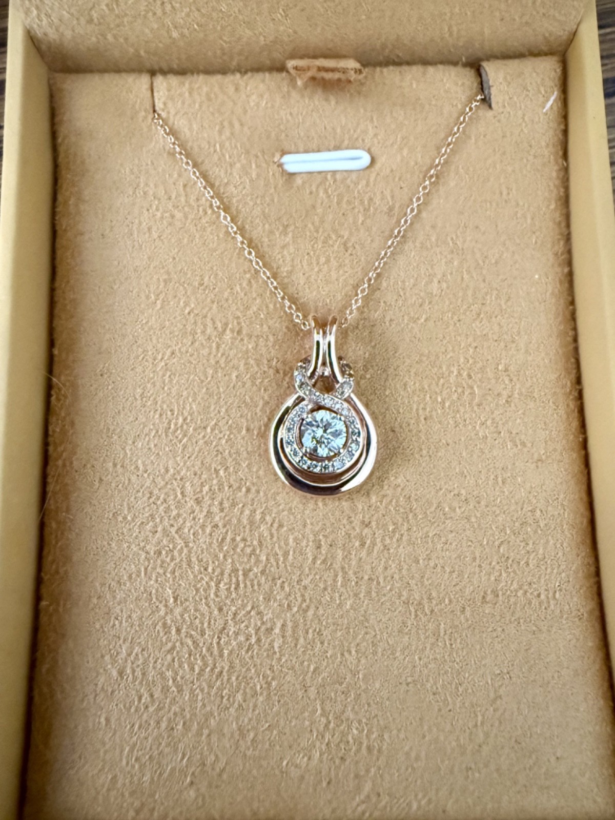 14k Diamond Infinity Halo Pendant, Round Brilliant Cut Diamond 0.601 ct