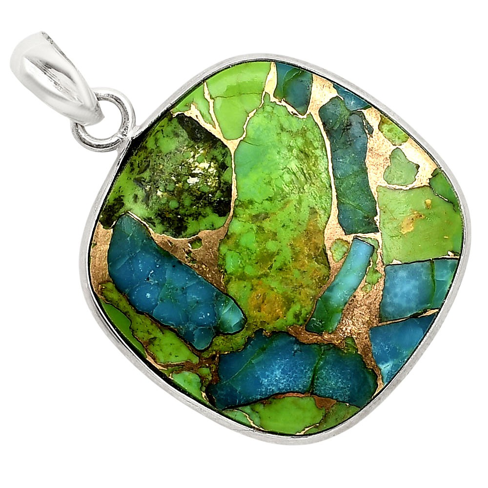 Blue Turquoise In Green Mohave – USA 925 Sterling Silver Pendant Jewelry P-1001