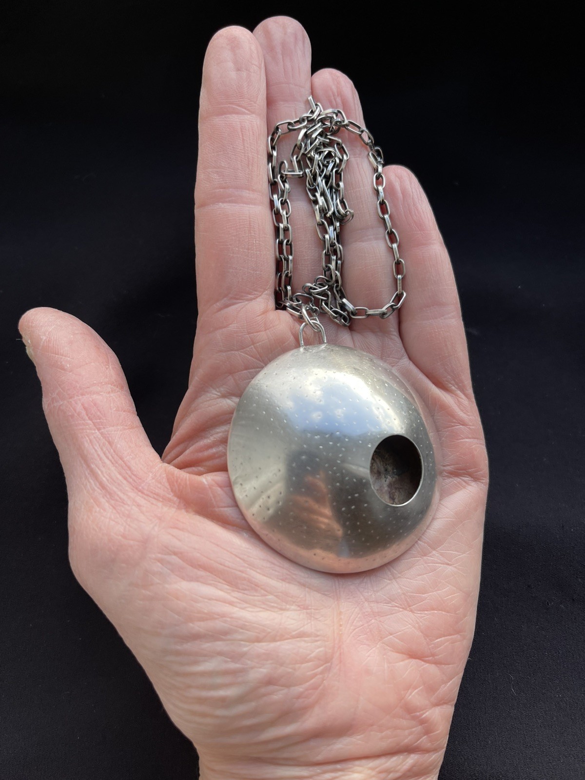 Large Handmade Modernist Sterling Silver 3D Geometric Pendant Chain Necklace