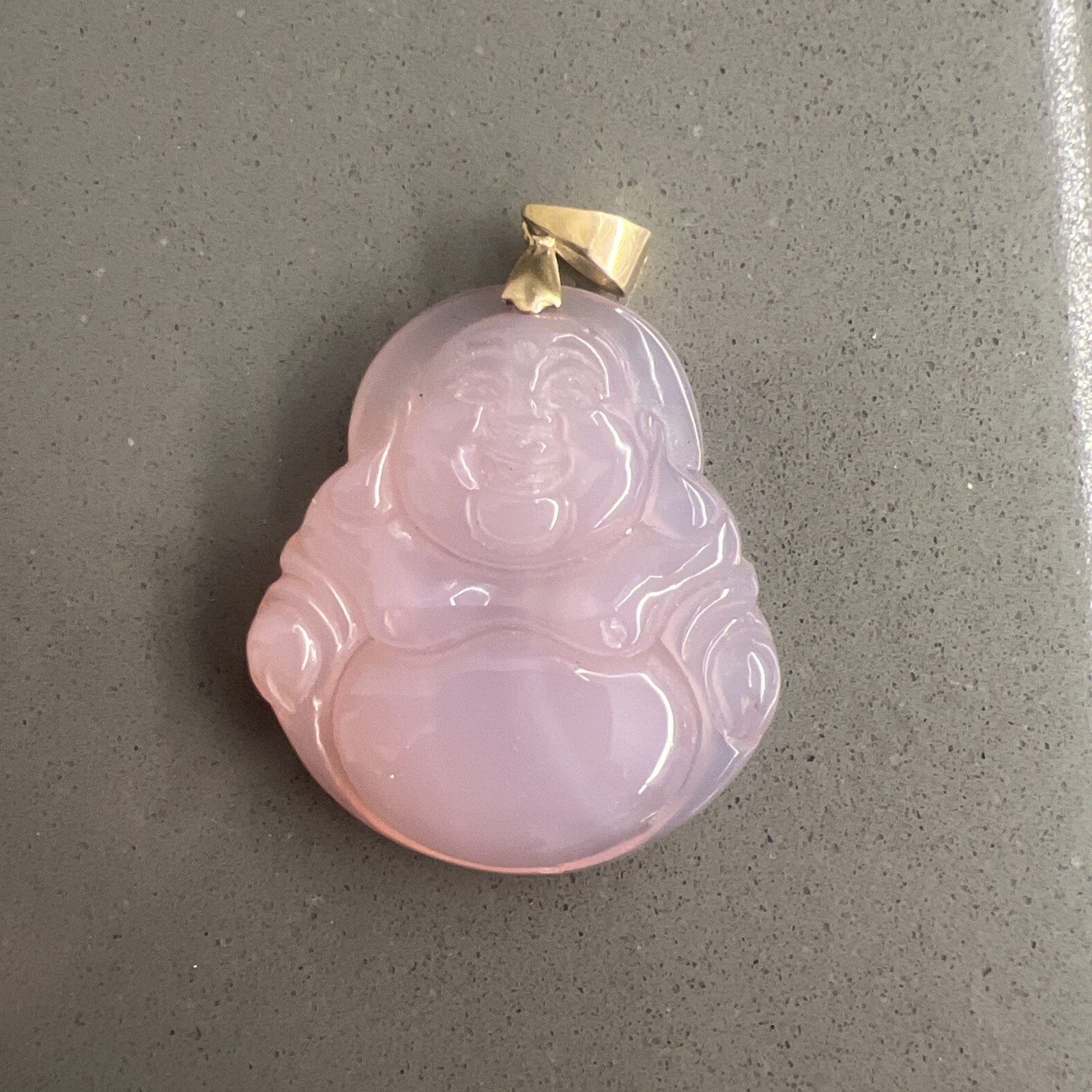 Pink Jade Carved Buddha with 10K Yellow Gold Bale Signed DM;Y462