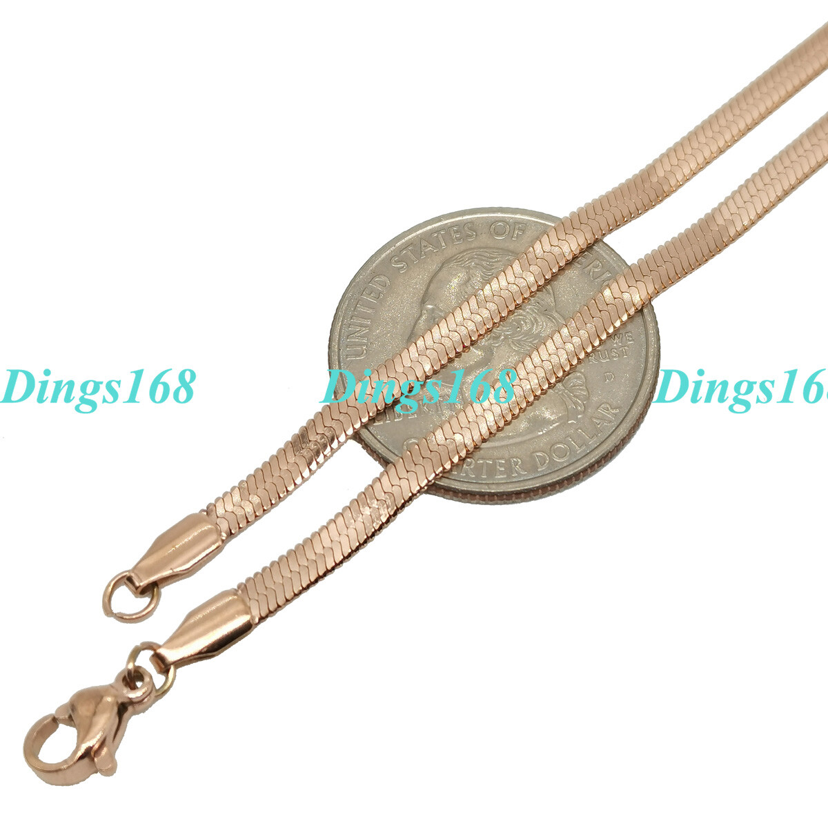 18K Rose Gold Filled Tarnish-Free 4 mm Wide 20 inch Herringbone Chain Necklace