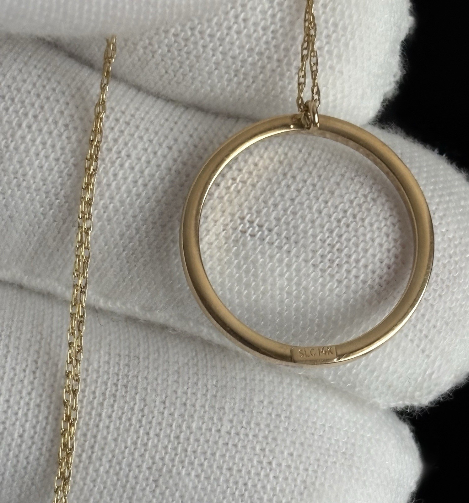 14k Yellow and White Gold Round Circle Pendant 18” Chain Necklace Designer SLC