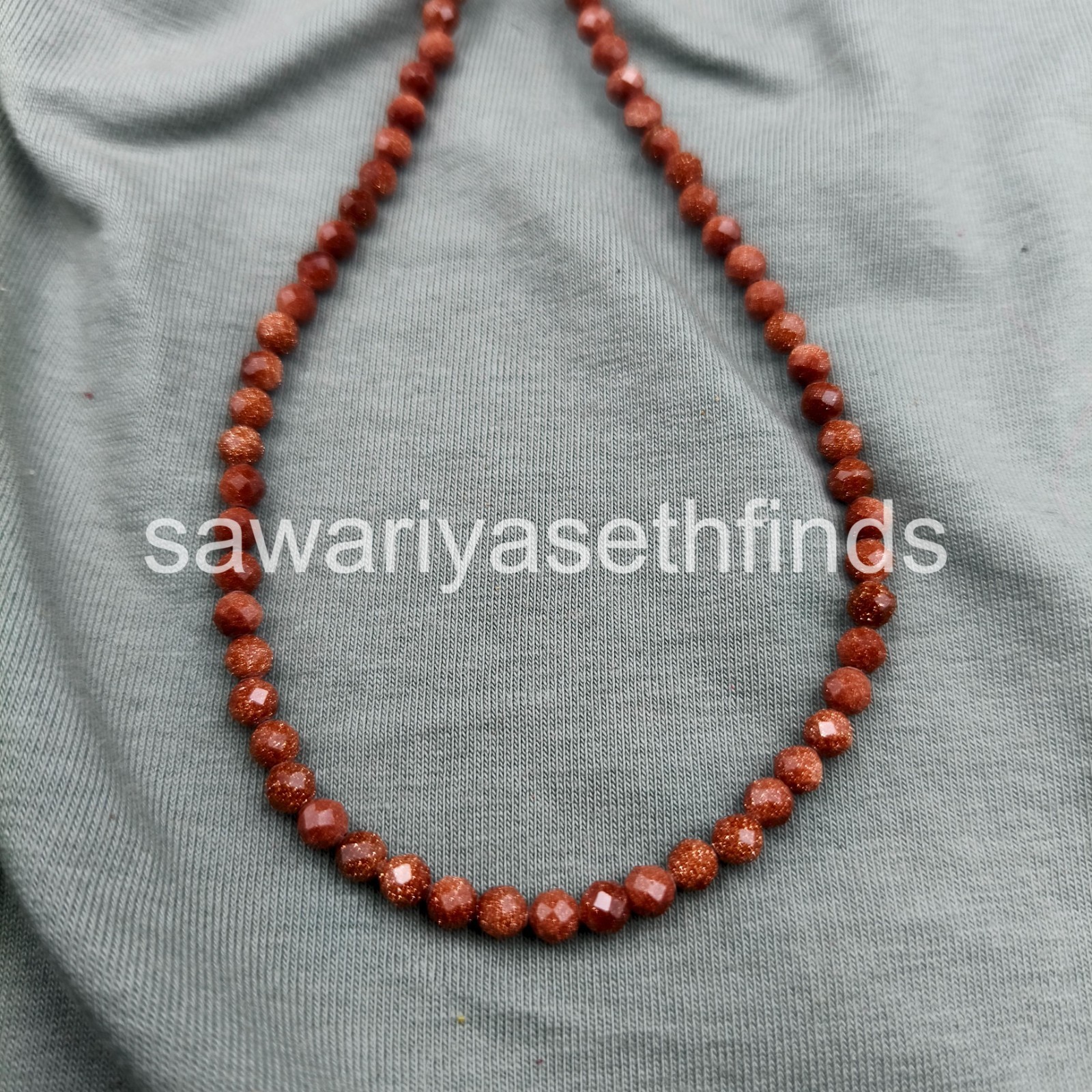 Handmade Goldstone 3mm Faceted Necklace, Sterling Silver Clasp, Minimalist Spark