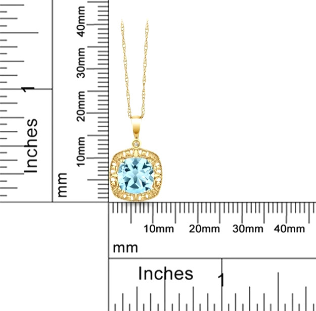 925 Yellow Gold Plated Silver Cushion Cut Sky Blue Topaz and Moissanite Pendant