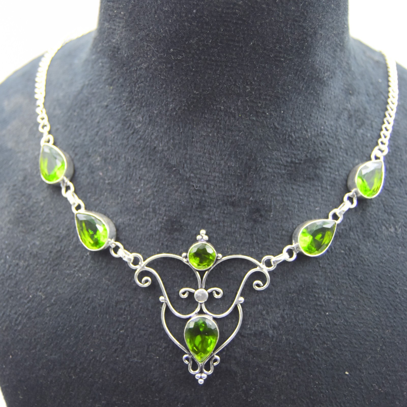 Green Peridot Gemstone Handmade 925 Sterling Silver Jewelry Necklace Sz-17-18″