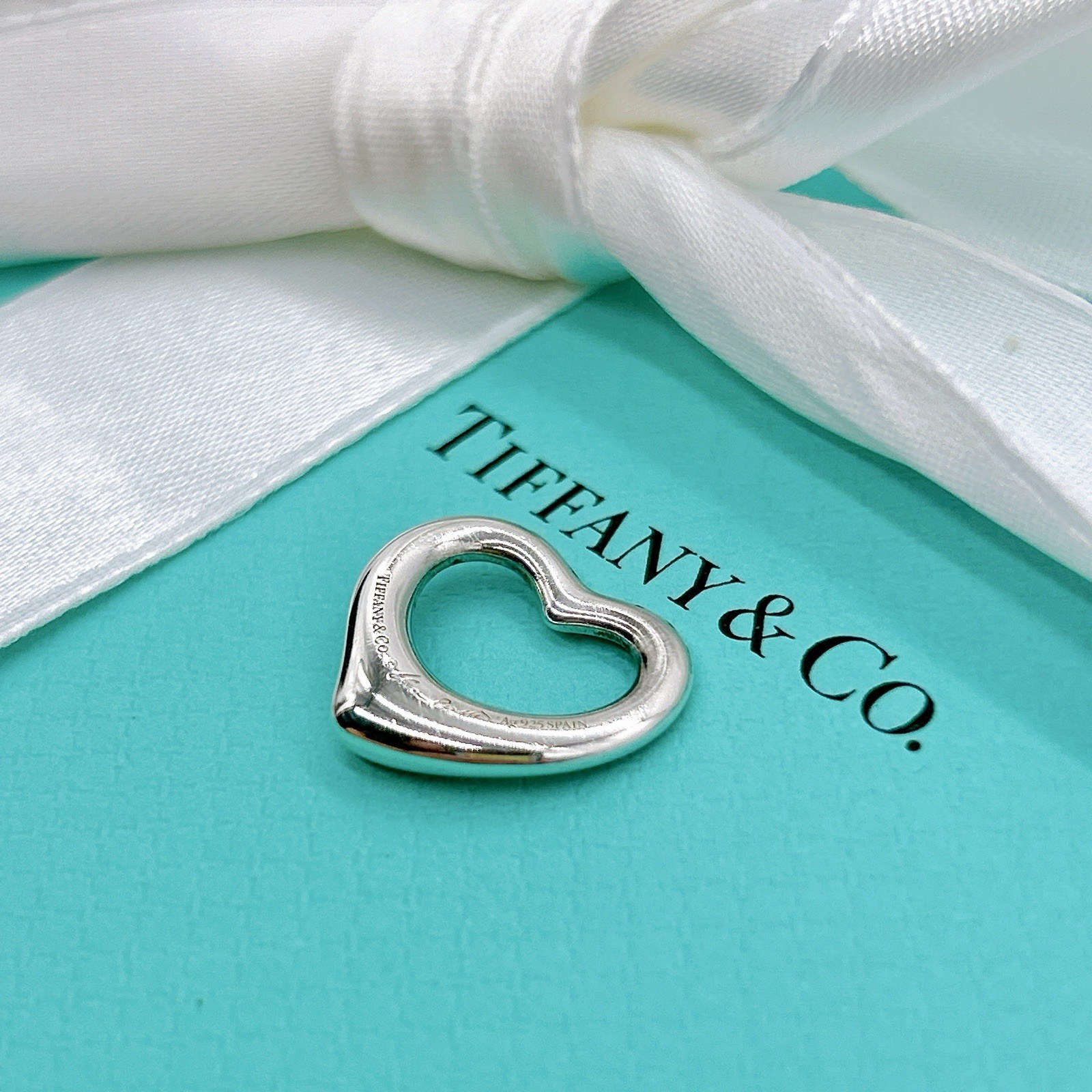 Tiffany & Co. Open Heart Elsa Peretti 16mm Charm Only Pendant Top Silver 925 W/P