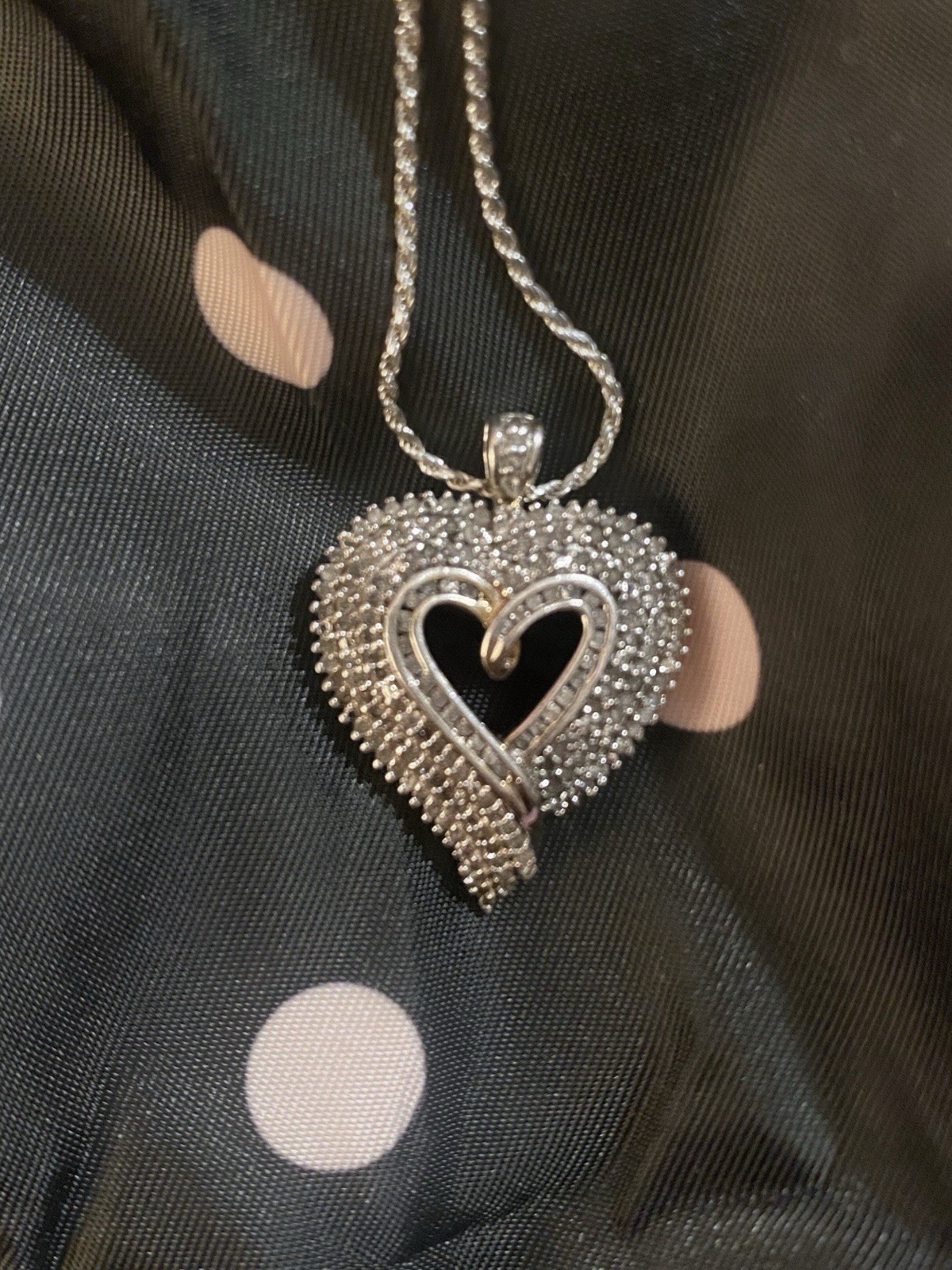 Genuine Diamond Cluster Heart Pendant, Sterling Silver 925