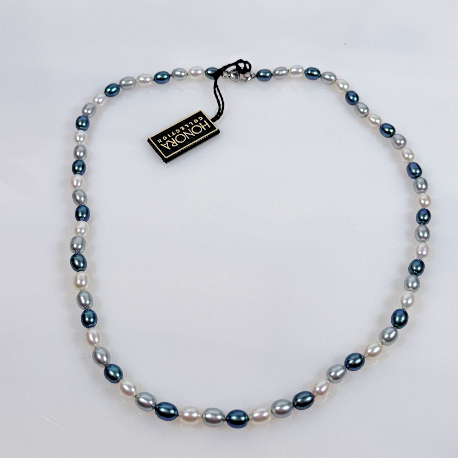 Honora Pearl Necklace Blue Silver White 925 Sterling Silver Clasp 18 in