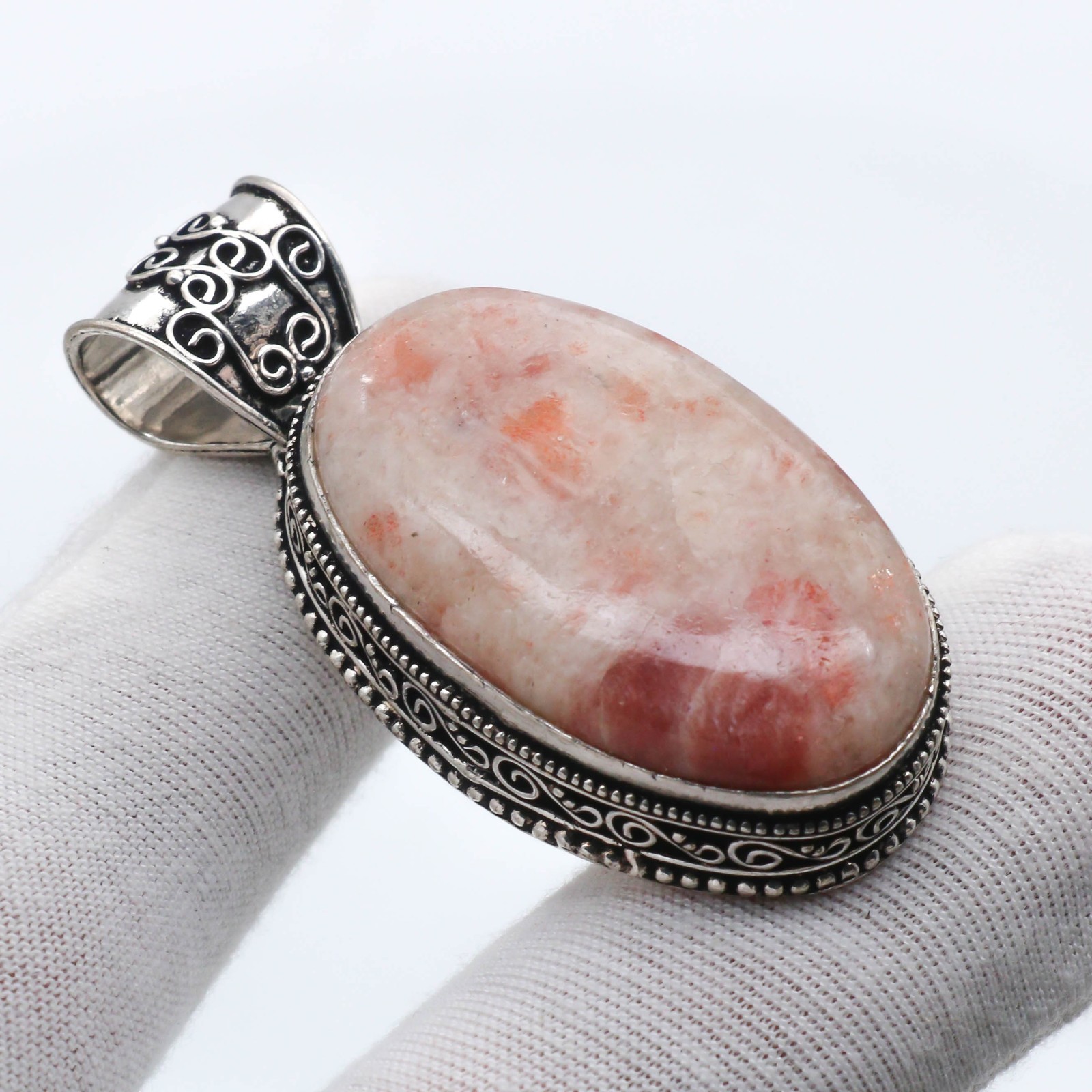 Natural Sunstone Gemstone Pendant 925 Sterling Silver Jewelry Size 2.15″