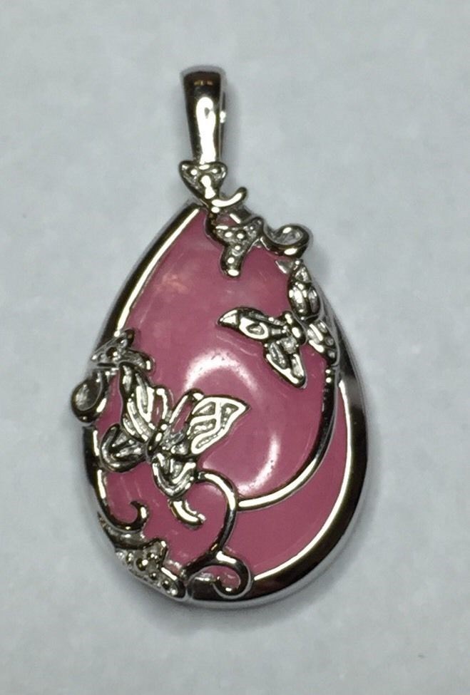 LENA LIU STERLING SILVER ROSE QUARTZ BUTTERFLY PENDANT VERY NICE GOOD CONDITION