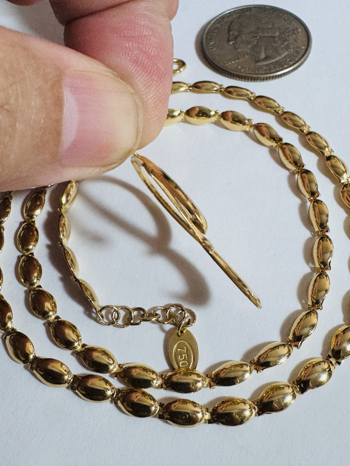 18K 750 Genuine Gold Chain Oval Link P Necklace 17”/18” Long 9.5g 3.5mm