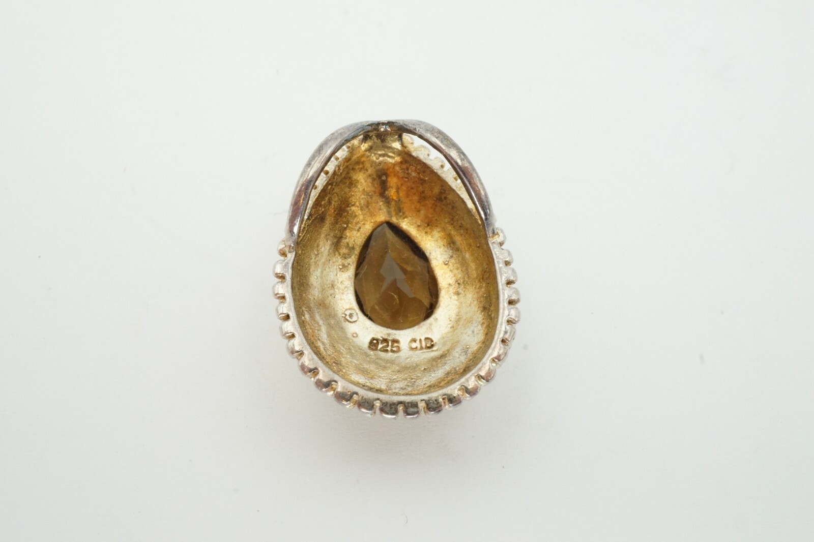 CID Sterling Silver 925 3 Carat Smoky Quartz Teardrop Slide Pendant