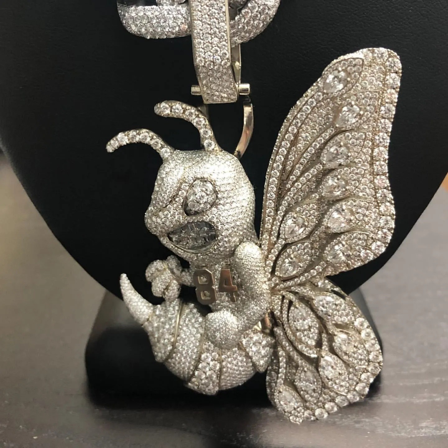 Men’s 14K White Gold Plated Silver Real Moissanite Customize Bee Pendant