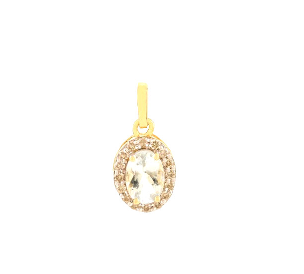 0.78 Ct Natural Aquamarine & Diamonds Halo Pendant For Women In 14k Yellow Gold