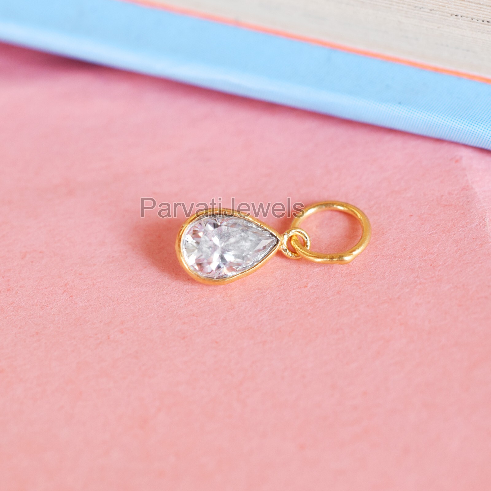 1 Pc Natural Moissanite 18K Gold Drop Shape Charm Pendant Jewelry