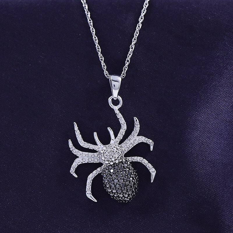 Natural Diamond Spider Pendant 18″ Necklace For Women’s in 925 Sterling Silver