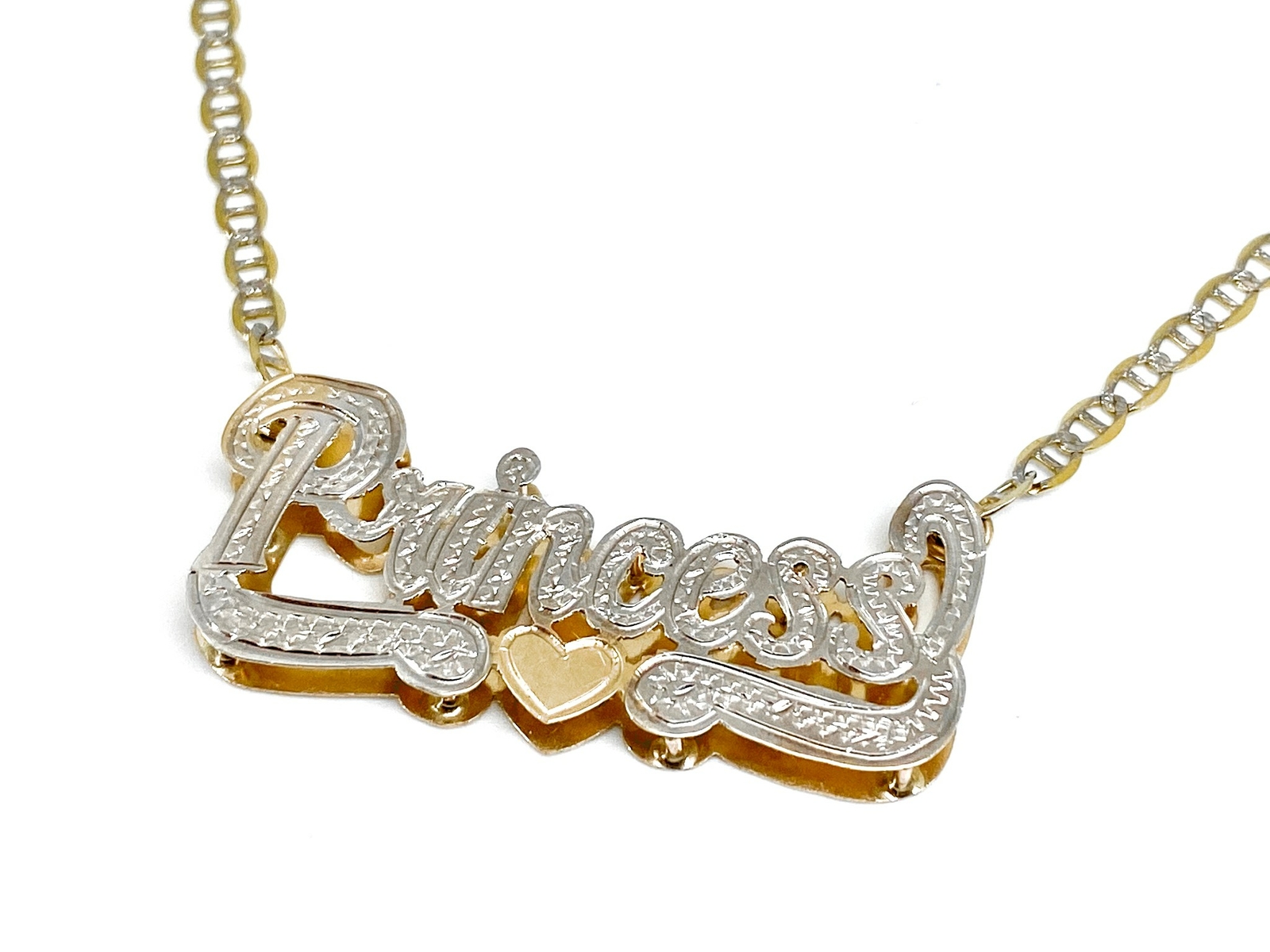 10K Real Yellow Gold Personalized Name Plate/Tag Nameplate Chain/Necklace Double