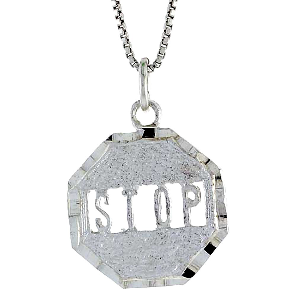 925 Sterling Silver Small Stop Sign Word Charm Pendant 7/8 (22mm) Inch Tall