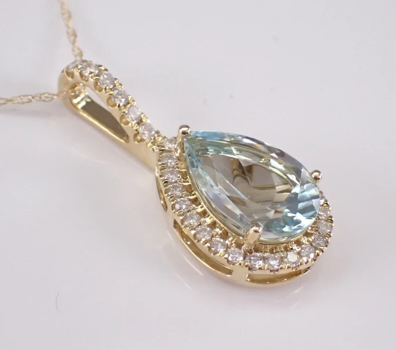 2.00Ct Pear Cut Natural Aquamarine Teardrop Pendant 14K Yellow Gold Plated 18″