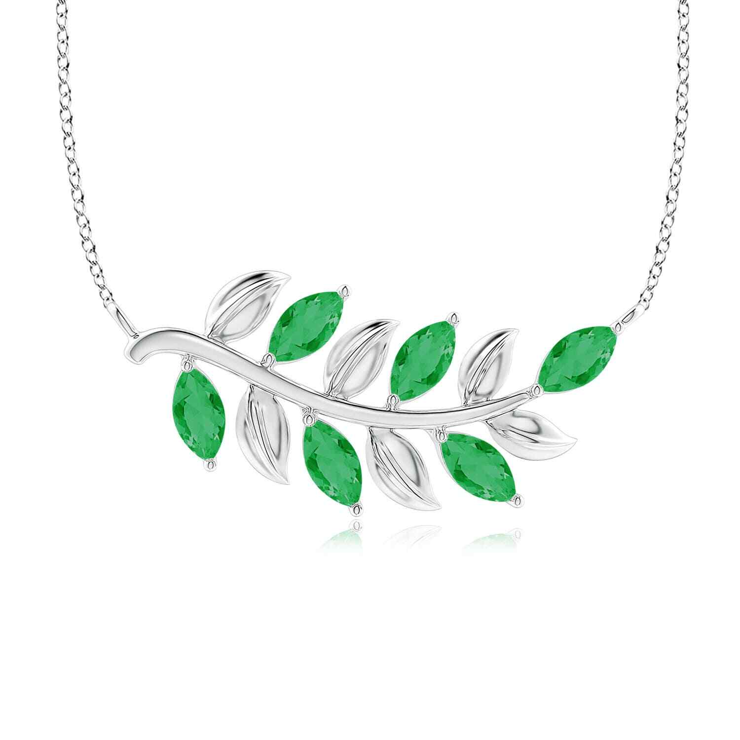 ANGARA 0.78 Ct Marquise Emerald Olive Branch Pendant Necklace in 14K Solid Gold