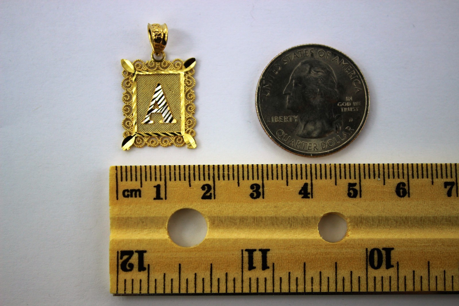 10K Gold Initial Pendant Charm Alphabet Plate Diamond Cut Boys Men Boys 2 Sizes