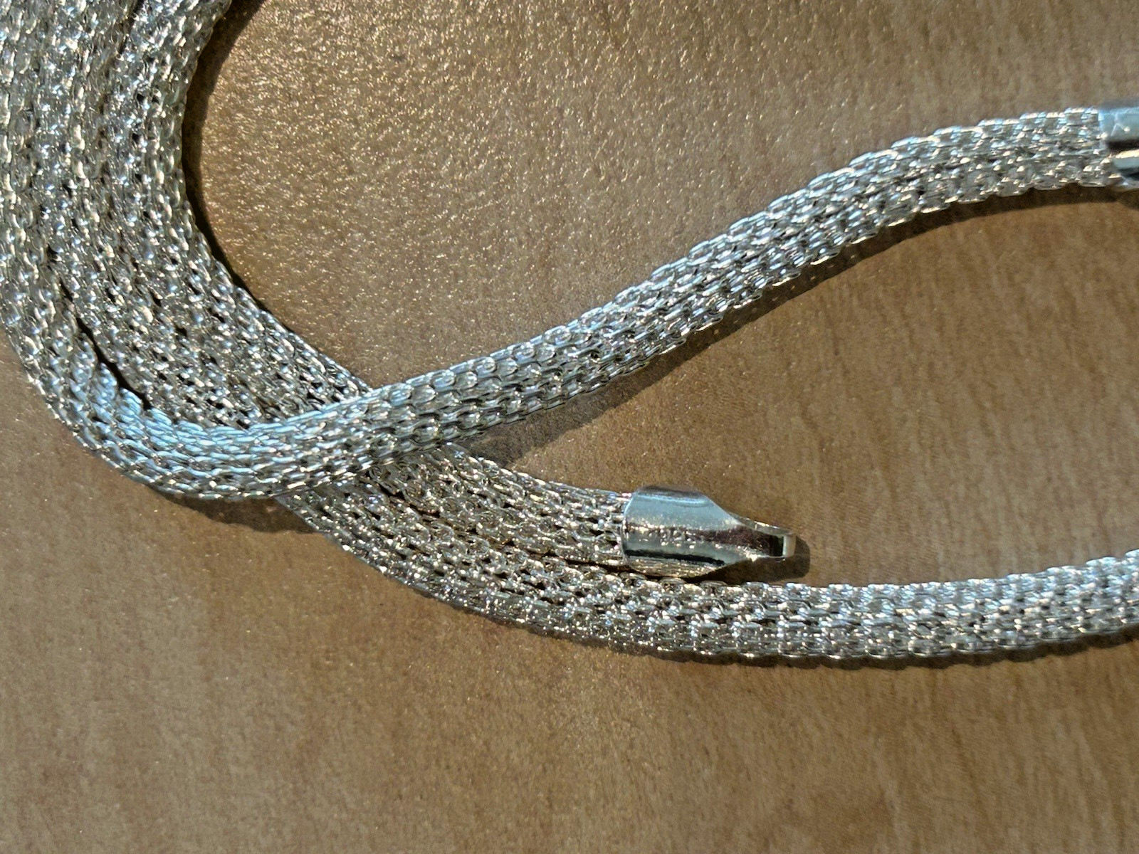 Italian Sterling Silver Mesh Chain Necklace 23.5” Long Italy 925 Lobster Clasp