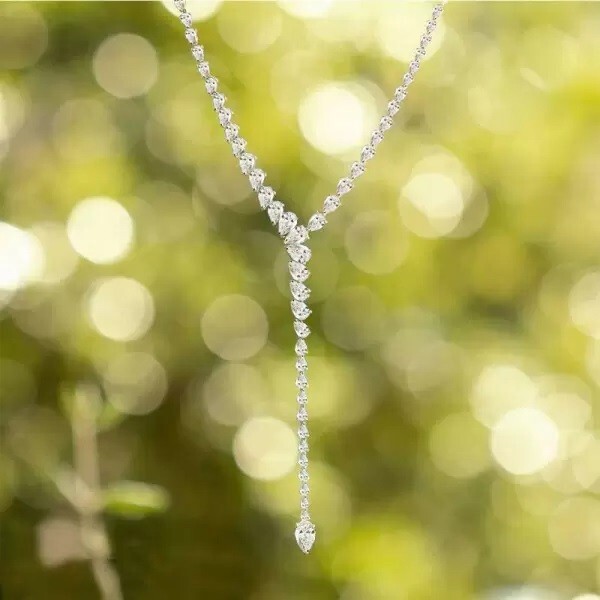 23.5 ctw Pear Cut Created Diamond 14K White Gold Plated Modern Tennis Necklace