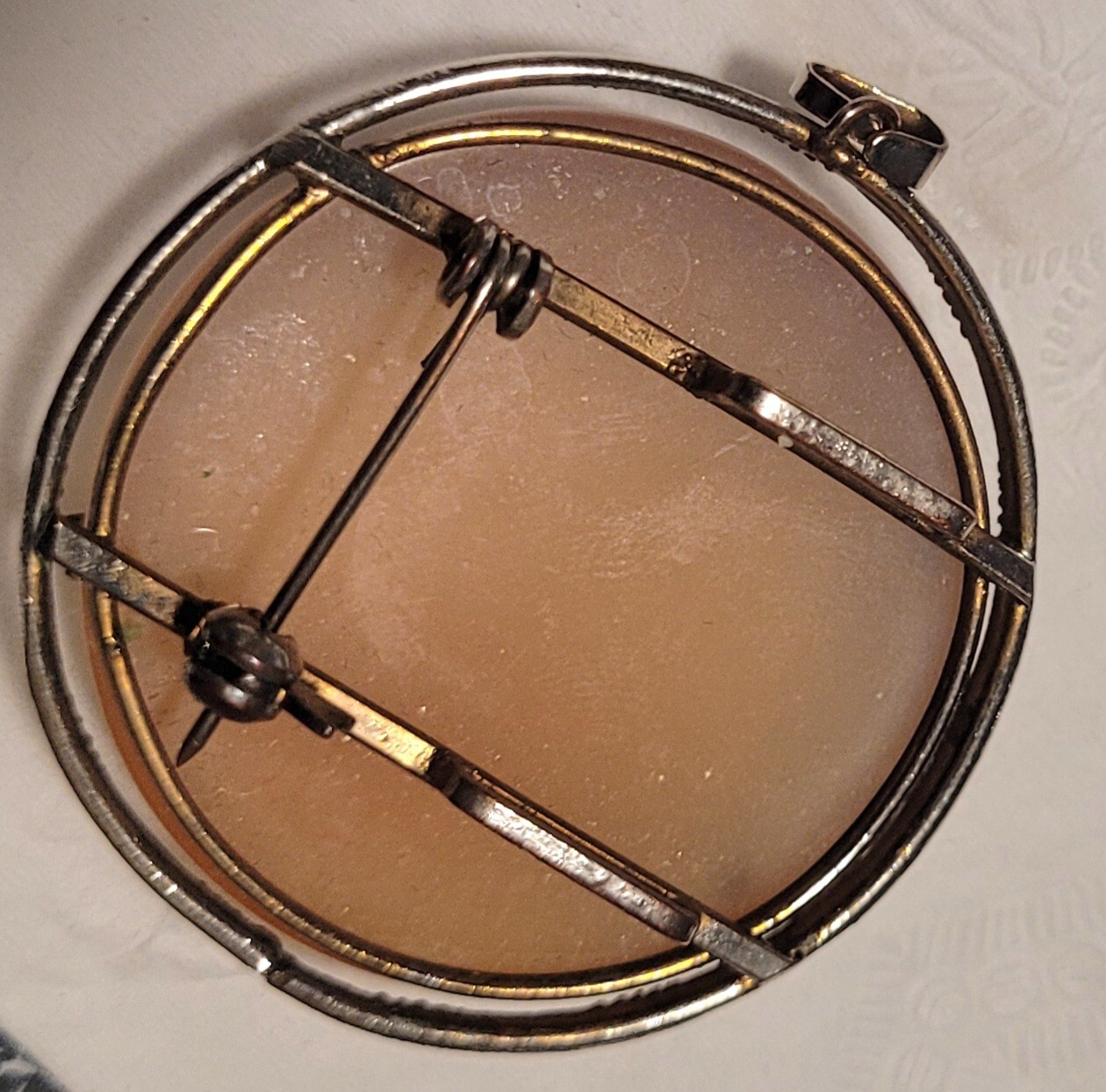 Vintage Rose Agate Round Prong Set Dual Pendant & Pin, Unbranded