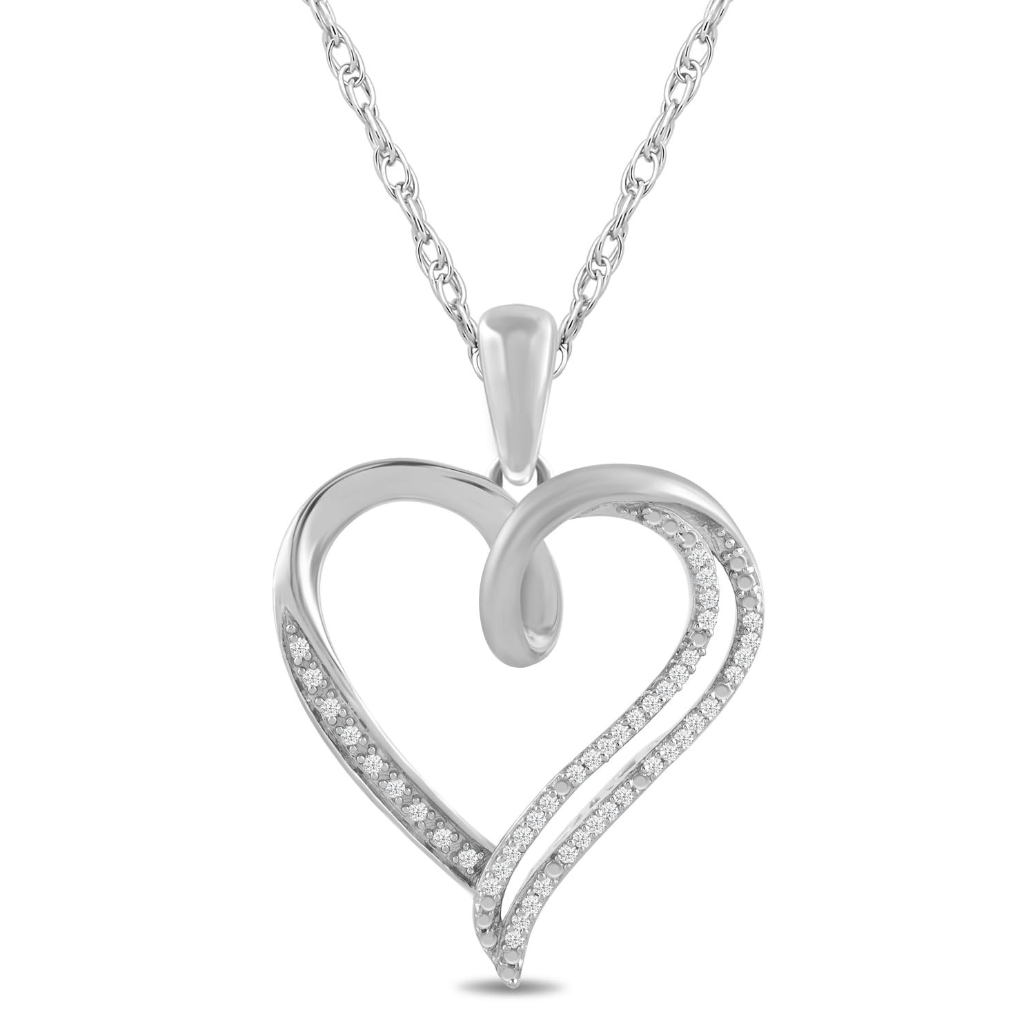 Sterling Silver Diamond Heart Pendant Necklace – Elegant Jewelry Gift for Women