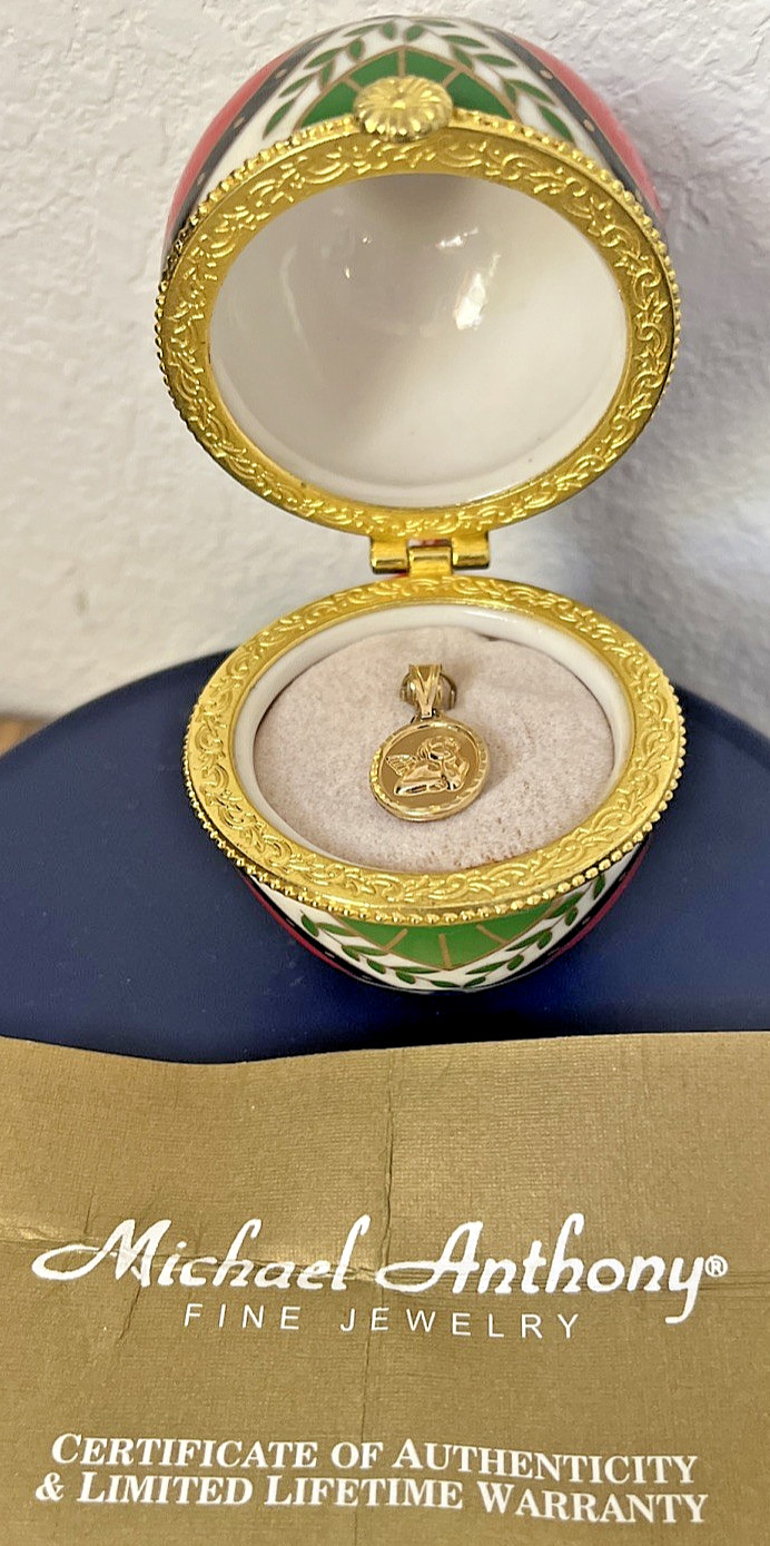 Michael Anthony 14k Gold Guardian Angel Double Sided Charm Ornament &Trinket Box